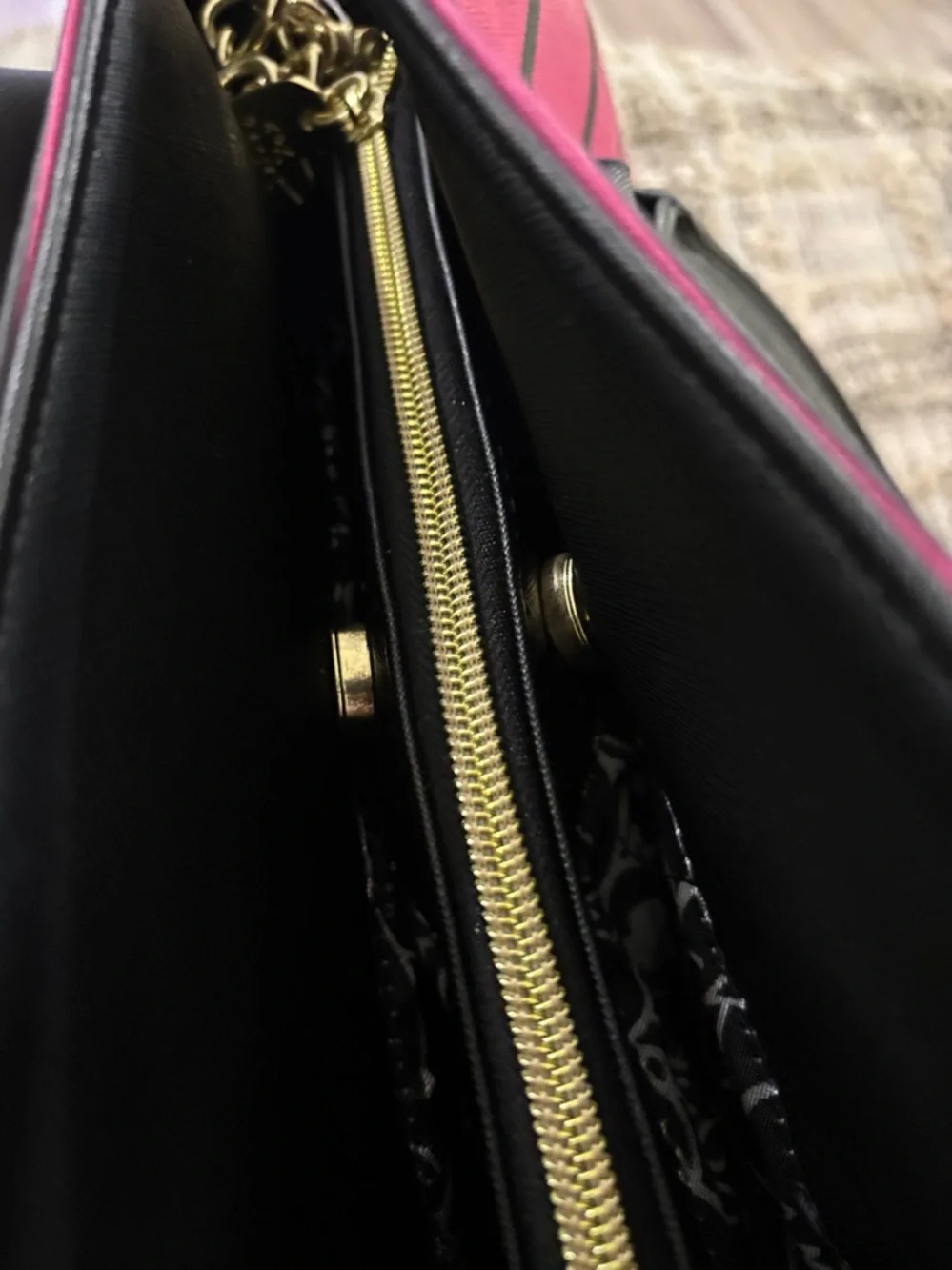 Betsey Johnson Pink and Black Striped‎ Satchel with Bow Charm Shoulder Bag NWOT